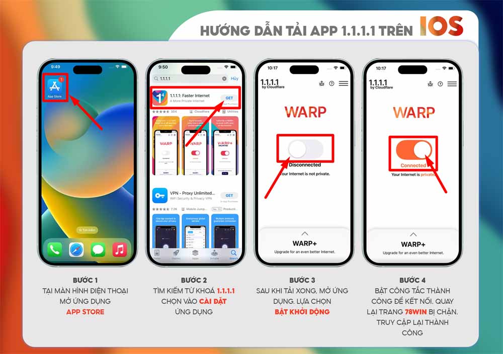 Hướng dẫn tải app 1-1-1-1 trên IOS